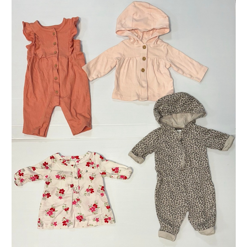 Lot of 4 Baby Girl Carter's Coral Ruffle Romper Jacket Top 3 Months Bundle